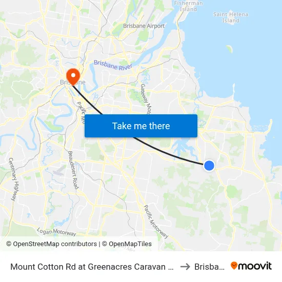 Mount Cotton Rd at Greenacres Caravan Park to Brisbane map
