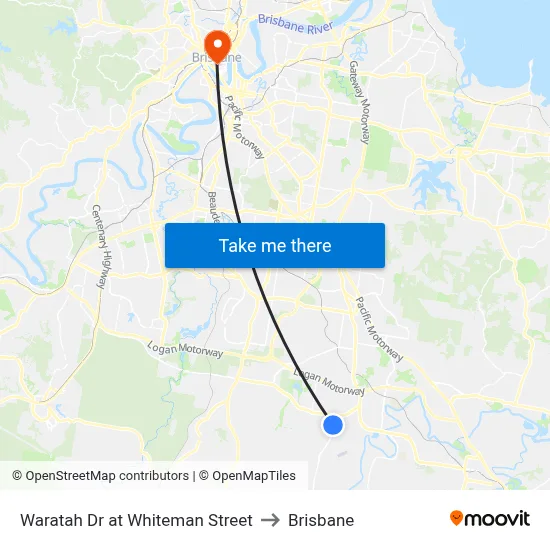 Waratah Dr at Whiteman Street to Brisbane map