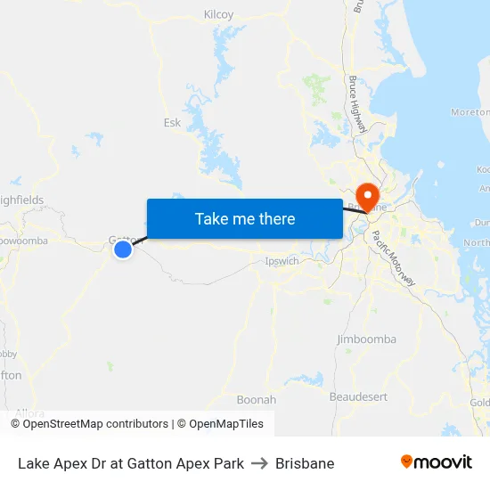 Lake Apex Dr at Gatton Apex Park to Brisbane map