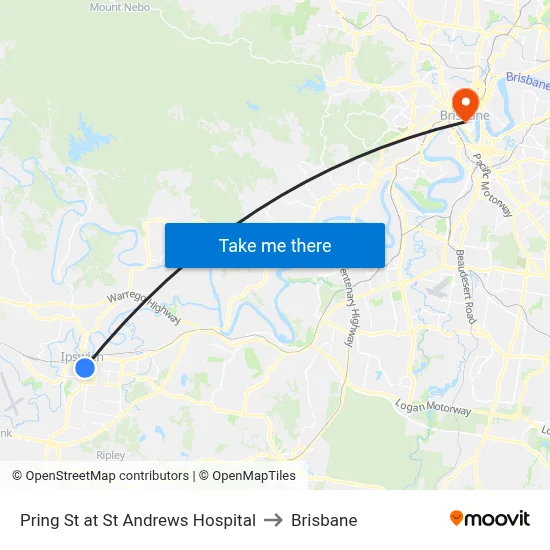Pring St at St Andrews Hospital to Brisbane map