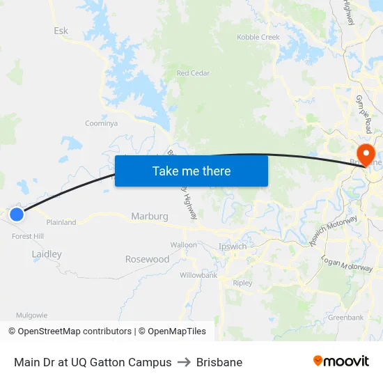 Main Dr at UQ Gatton Campus to Brisbane map