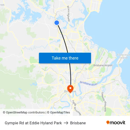 Gympie Rd at Eddie Hyland Park to Brisbane map