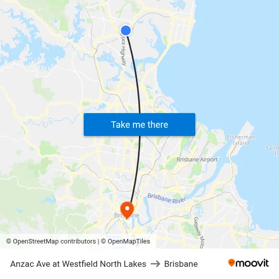 Anzac Ave at Westfield North Lakes to Brisbane map