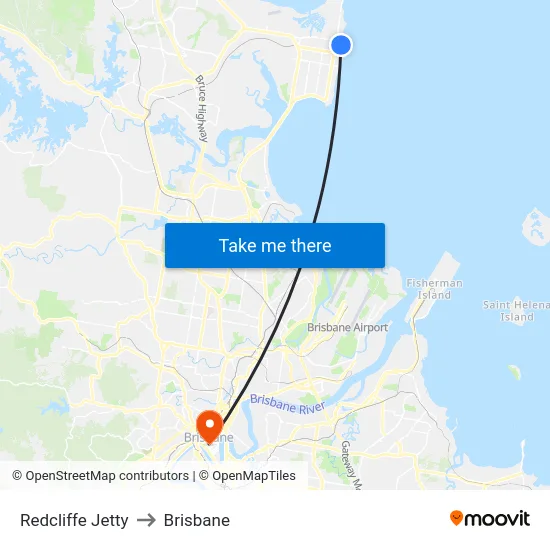 Redcliffe Jetty to Brisbane map