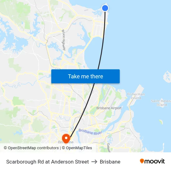 Scarborough Rd at Anderson Street to Brisbane map