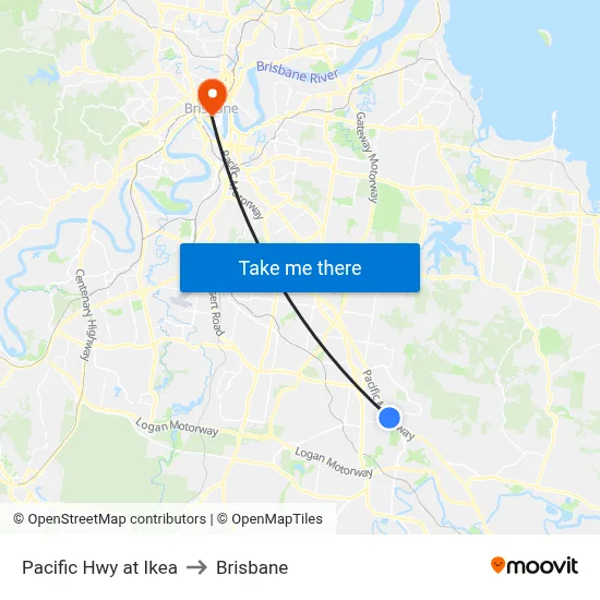 Pacific Hwy at Ikea to Brisbane map