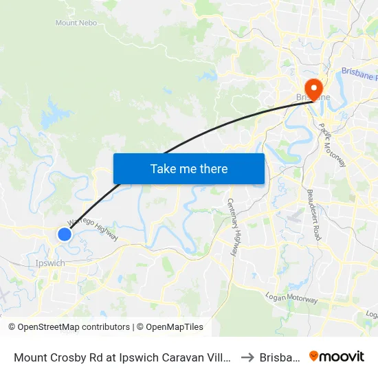 Mount Crosby Rd at Ipswich Caravan Village to Brisbane map