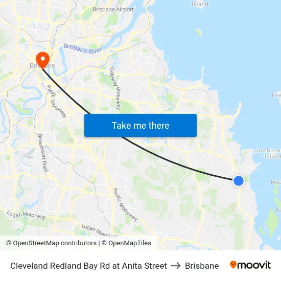 Cleveland Redland Bay Rd at Anita Street to Brisbane map