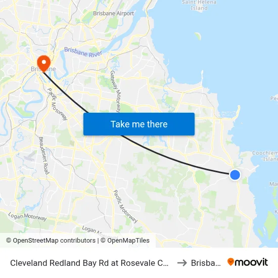 Cleveland Redland Bay Rd at Rosevale Court to Brisbane map