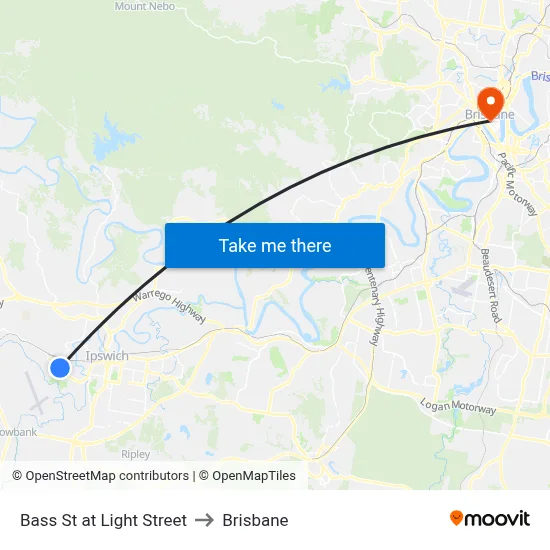 Bass St at Light Street to Brisbane map