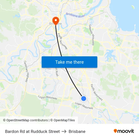 Bardon Rd at Rudduck Street to Brisbane map