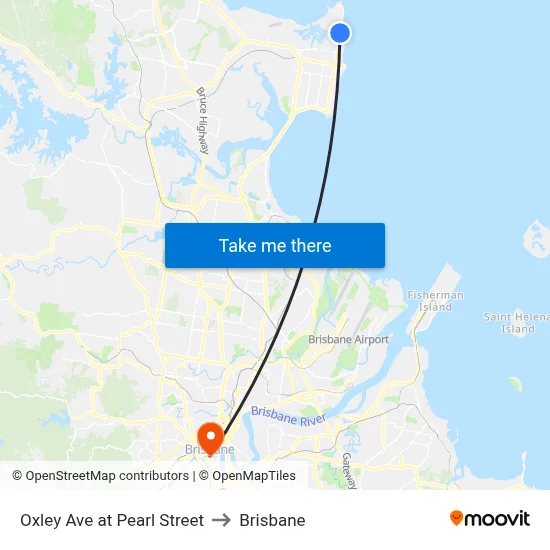 Oxley Ave at Pearl Street to Brisbane map
