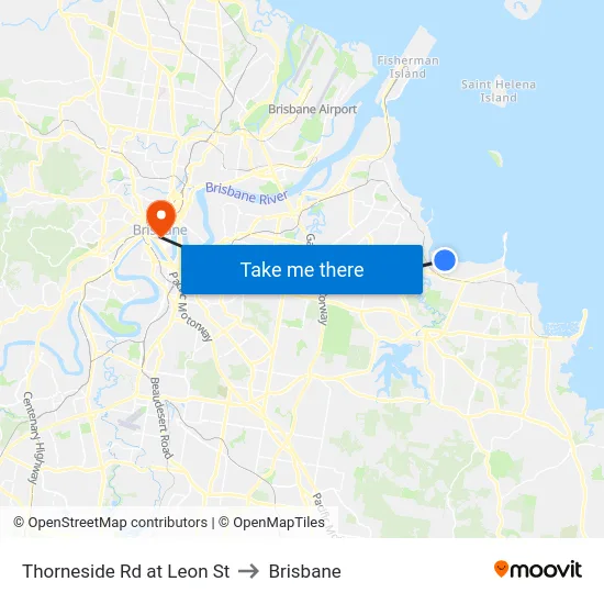 Thorneside Rd at Leon St to Brisbane map