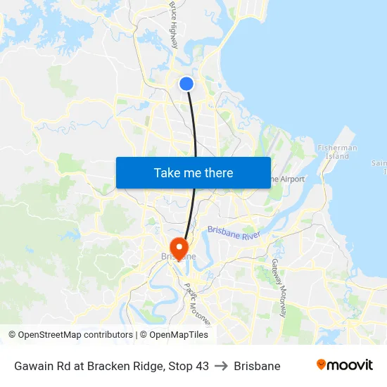 Gawain Rd at Bracken Ridge, Stop 43 to Brisbane map