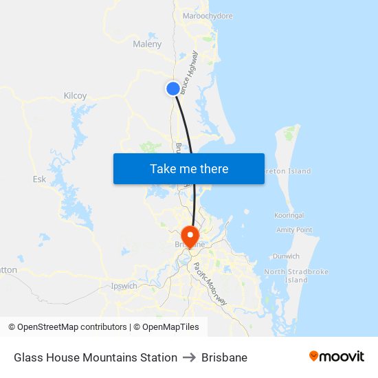 Glass House Mountains Station to Brisbane map