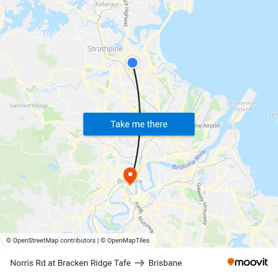Norris Rd at Bracken Ridge Tafe to Brisbane map