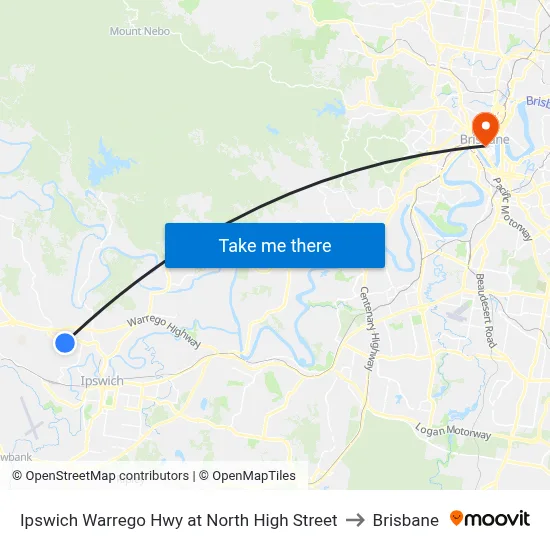 Ipswich Warrego Hwy at North High Street to Brisbane map