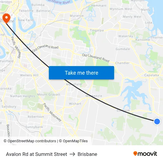 Avalon Rd at Summit Street to Brisbane map