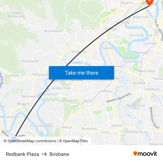 Redbank Plaza to Brisbane map