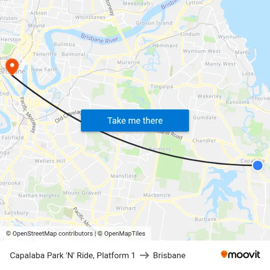 Capalaba Park 'N' Ride, Platform 1 to Brisbane map