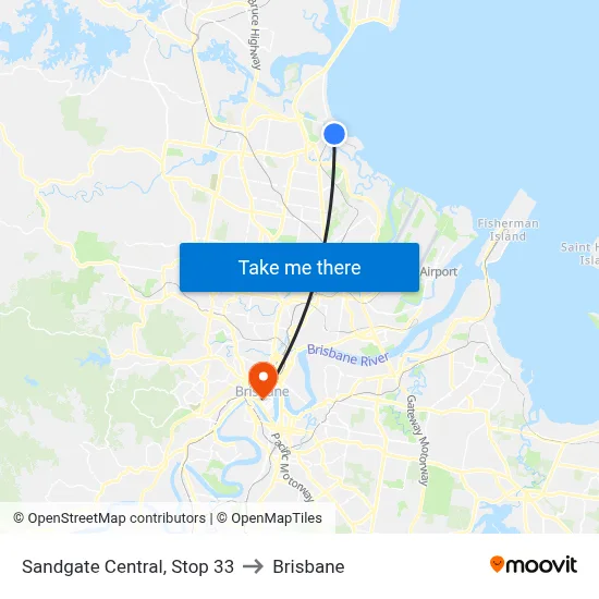 Sandgate Central, Stop 33 to Brisbane map