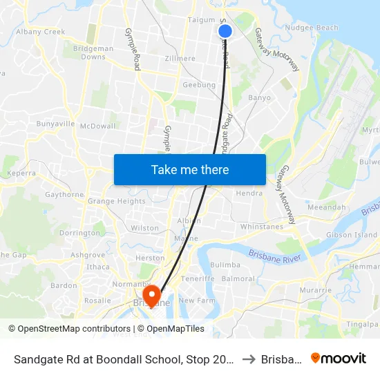 Sandgate Rd at Boondall School, Stop 20/21 to Brisbane map