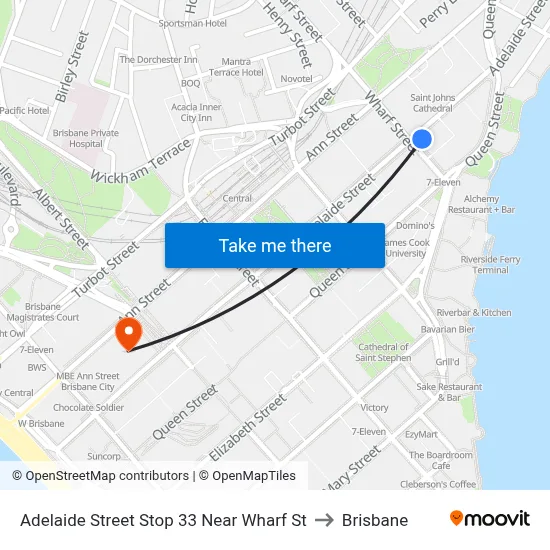 Adelaide Street Stop 33 Near Wharf St to Brisbane map