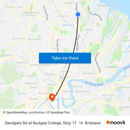 Sandgate Rd at Nudgee College, Stop 17 to Brisbane map