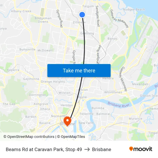 Beams Rd at Caravan Park, Stop 49 to Brisbane map