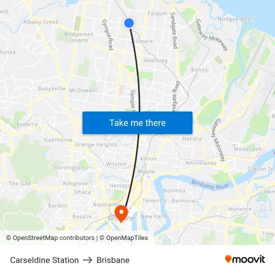 Carseldine Station to Brisbane map
