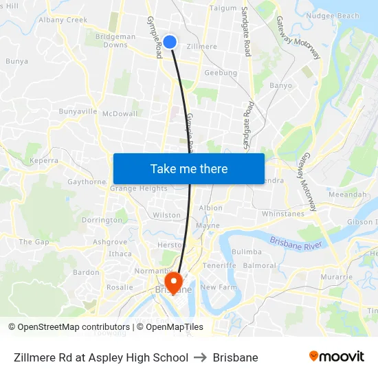 Zillmere Rd at Aspley High School to Brisbane map