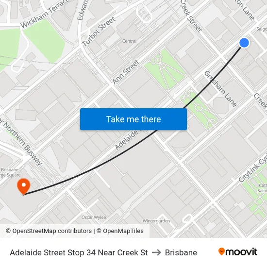 Adelaide Street Stop 34 Near Creek St to Brisbane map