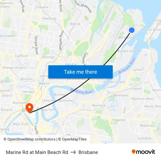 Marine Rd at Main Beach Rd to Brisbane map