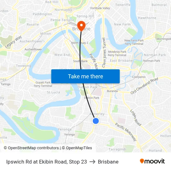 Ipswich Rd at Ekibin Road, Stop 23 to Brisbane map