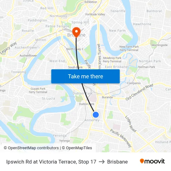Ipswich Rd at Victoria Terrace, Stop 17 to Brisbane map