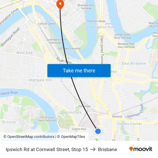 Ipswich Rd at Cornwall Street, Stop 15 to Brisbane map