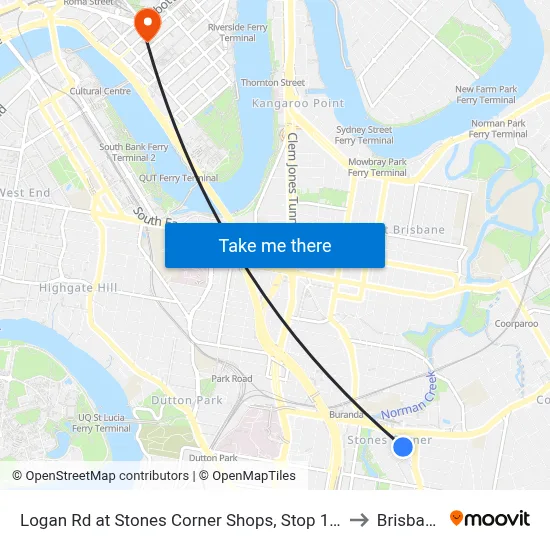 Logan Rd at Stones Corner Shops, Stop 17a to Brisbane map