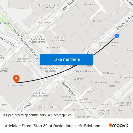 Adelaide Street Stop 39 at David Jones to Brisbane map