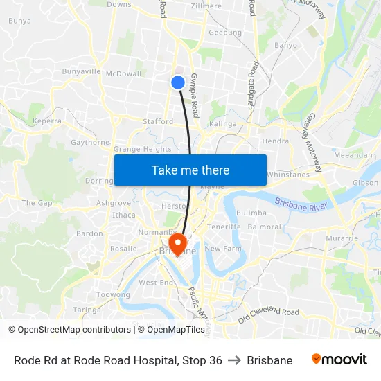 Rode Rd at Rode Road Hospital, Stop 36 to Brisbane map