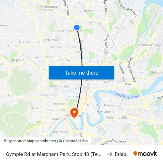 Gympie Rd at Marchant Park, Stop 40 (Temp Closure) to Brisbane map