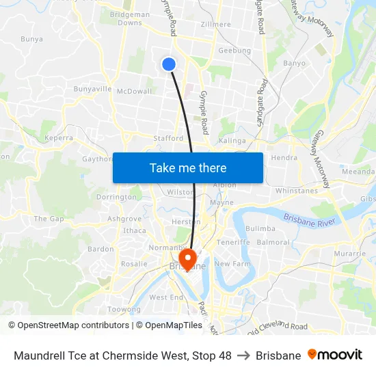Maundrell Tce at Chermside West, Stop 48 to Brisbane map