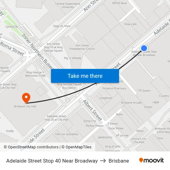 Adelaide Street Stop 40 Near Broadway to Brisbane map