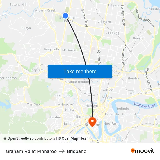Graham Rd at Pinnaroo to Brisbane map