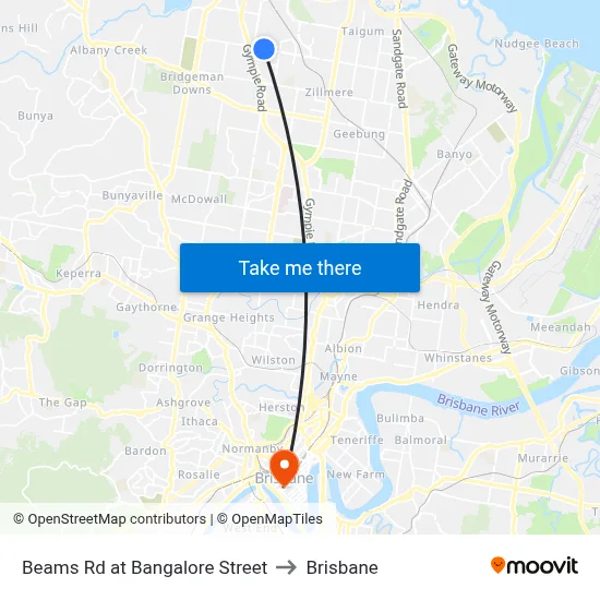Beams Rd at Bangalore Street to Brisbane map