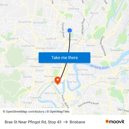 Brae St Near Pfingst Rd, Stop 43 to Brisbane map