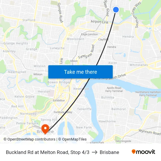Buckland Rd at Melton Road, Stop 4/3 to Brisbane map
