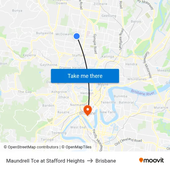 Maundrell Tce at Stafford Heights to Brisbane map