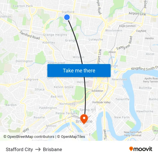Stafford City to Brisbane map