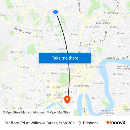 Stafford Rd at Willowie Street, Stop 30a to Brisbane map