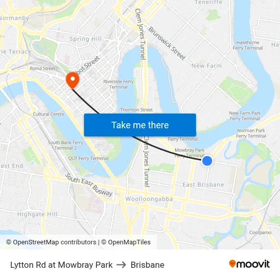 Lytton Rd at Mowbray Park to Brisbane map